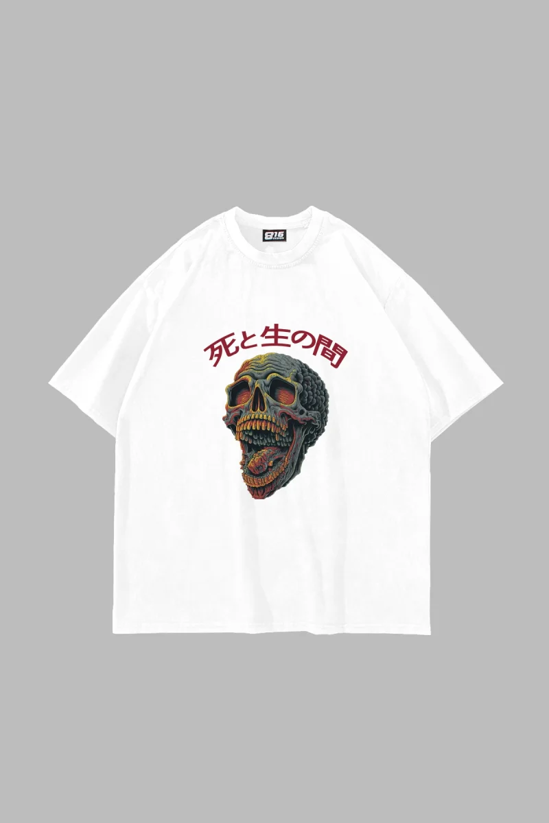 Skull Scream Baskılı Oversize Unisex Beyaz Tshirt