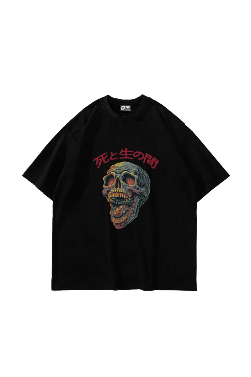 Skull Scream Baskılı Oversize Unisex Siyah Tshirt