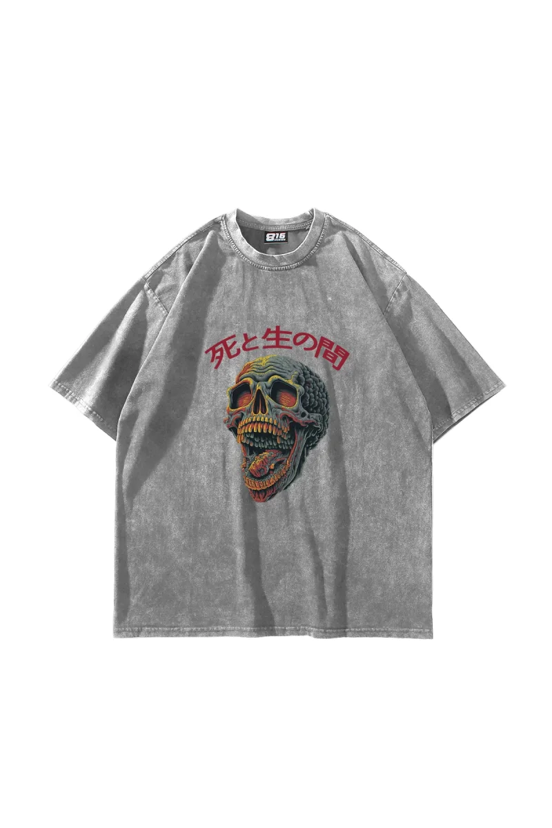 Skull Scream Baskılı Oversize Unisex Yıkamalı Beyaz Tshirt