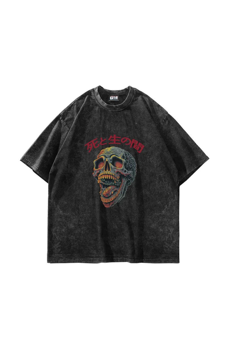 Skull Scream Baskılı Oversize Unisex Yıkamalı Siyah Tshirt