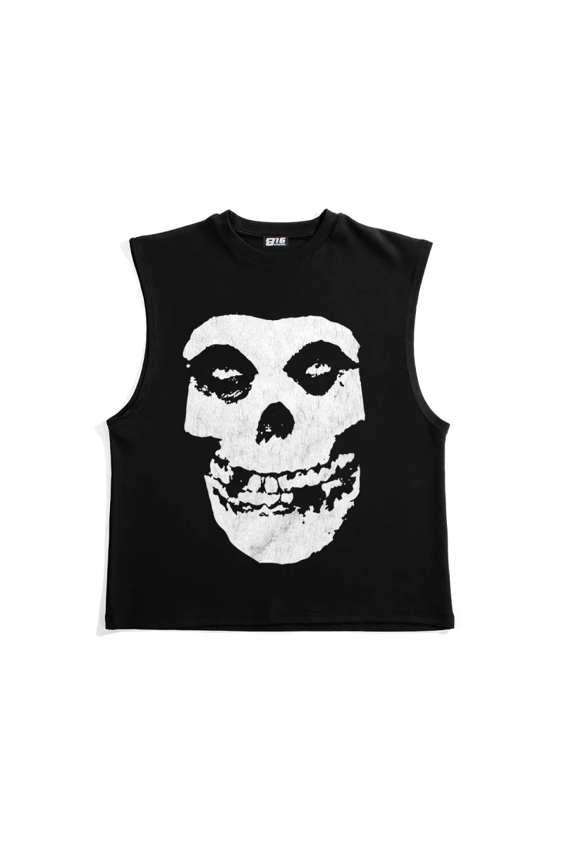 Misfits Baskılı Siyah Sıfır Kol Tshirt