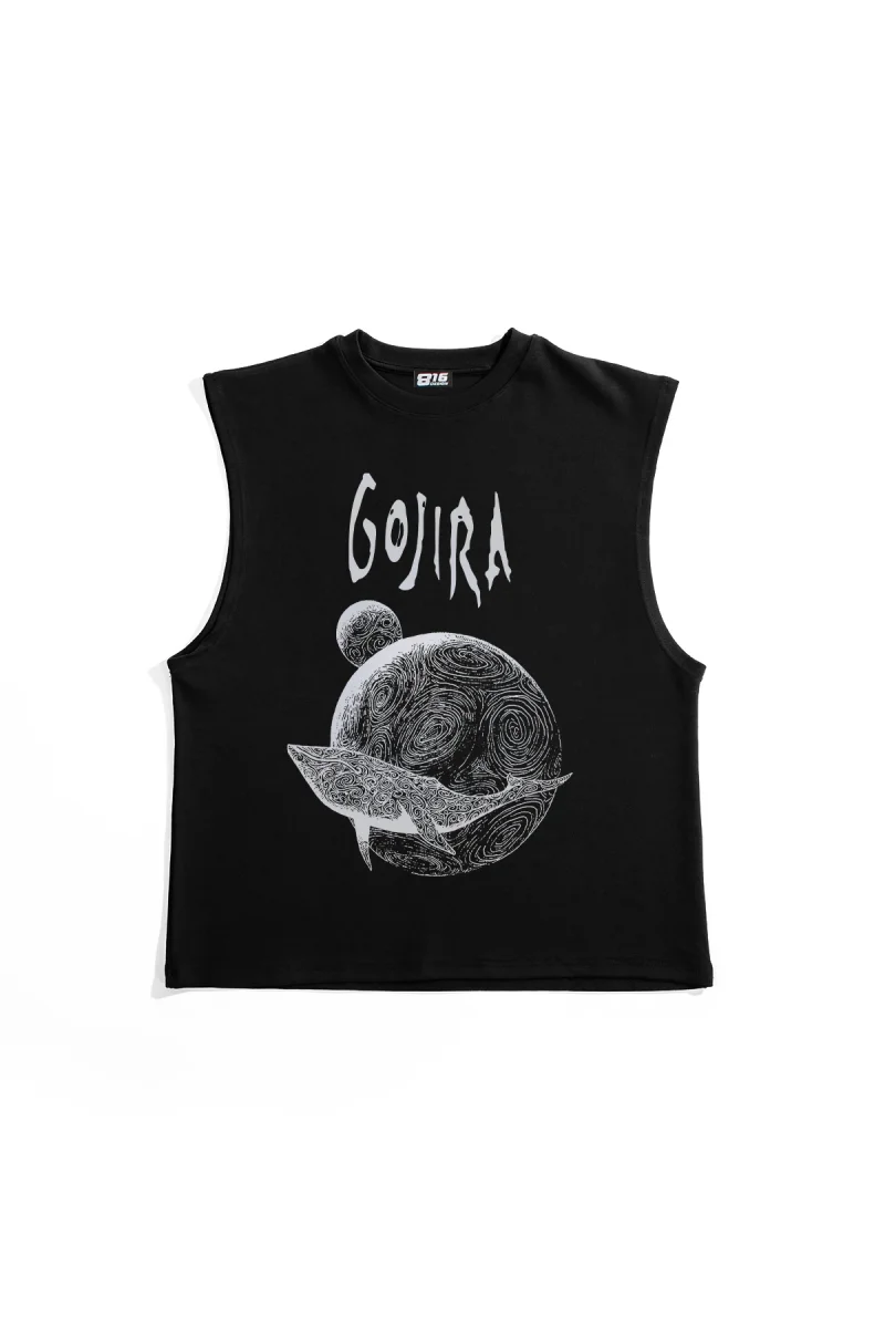 Gojira Flying Whales Baskılı Siyah Sıfır Kol Tshirt
