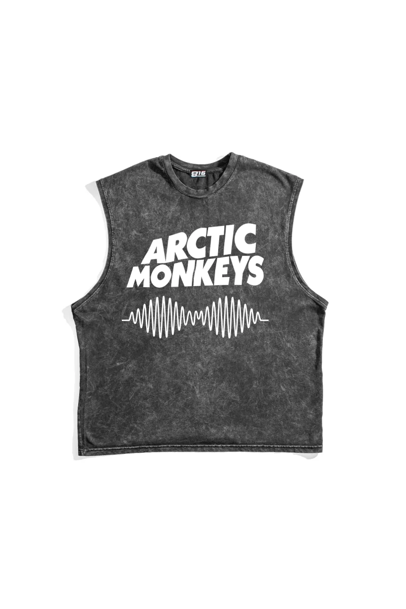 Arctic Monkeys Baskılı Yıkamalı Siyah Sıfır Kol Tshirt