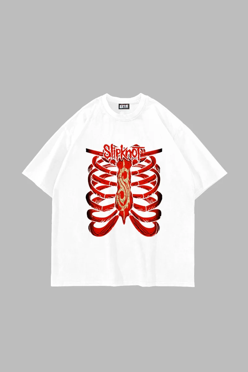 Slipknot Red Baskılı Oversize Unisex Beyaz Tshirt