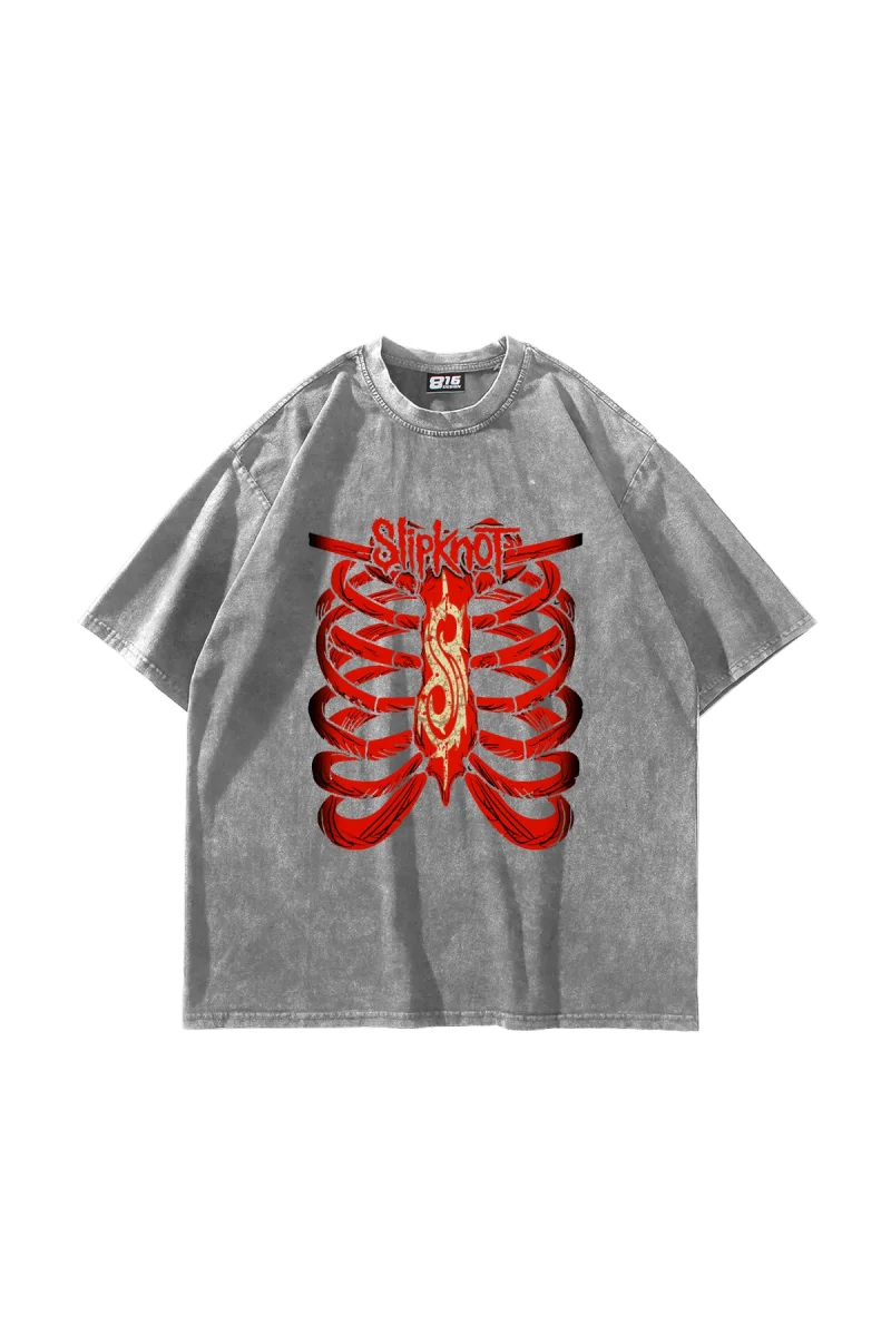 Slipknot Red Baskılı Oversize Unisex Yıkamalı Beyaz Tshirt
