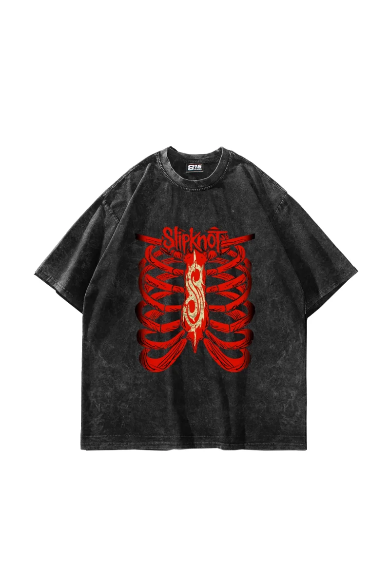 Slipknot Red Baskılı Oversize Unisex Yıkamalı Siyah Tshirt