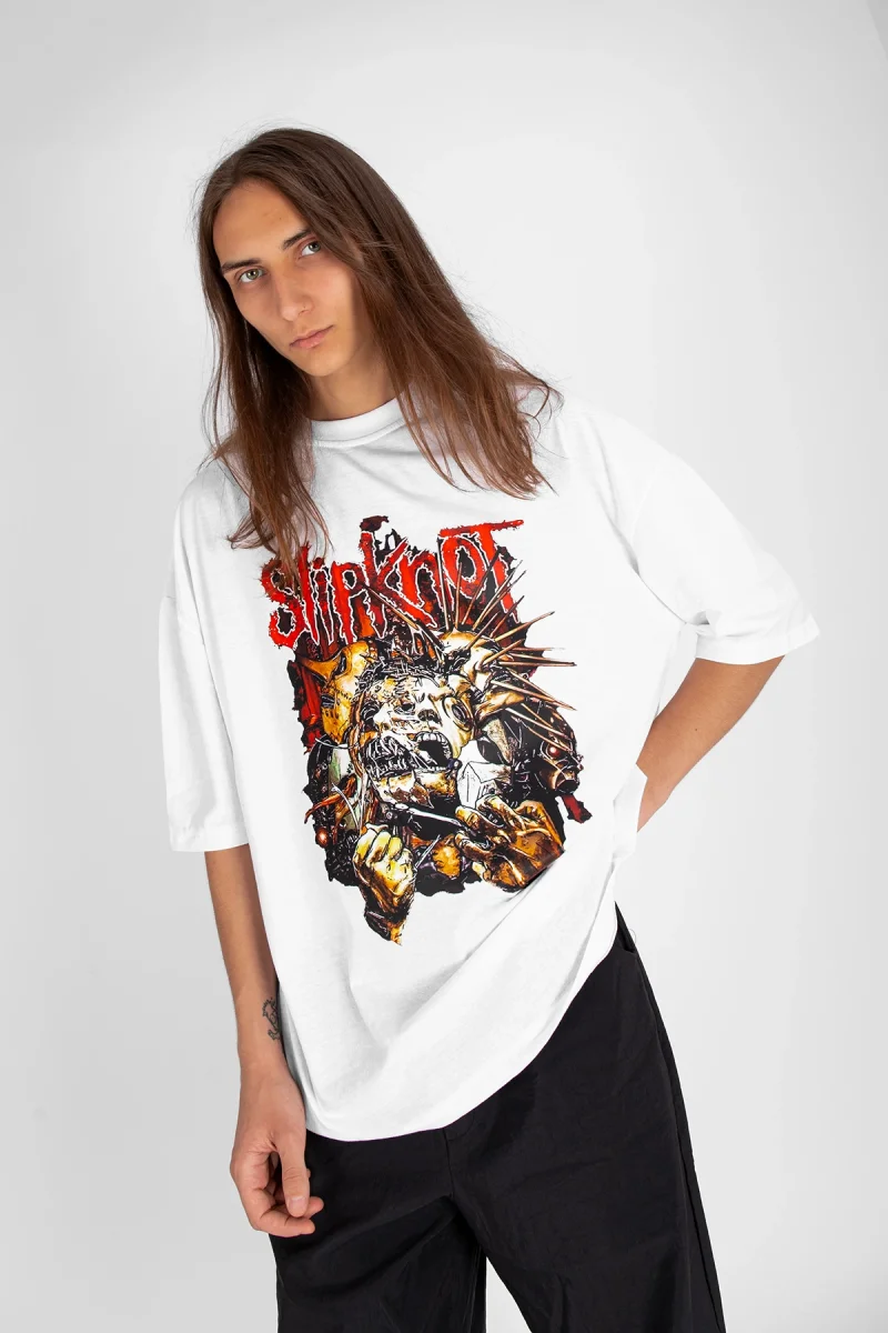 Slipknot Zombie Baskılı Beyaz Oversize Unisex Tshirt