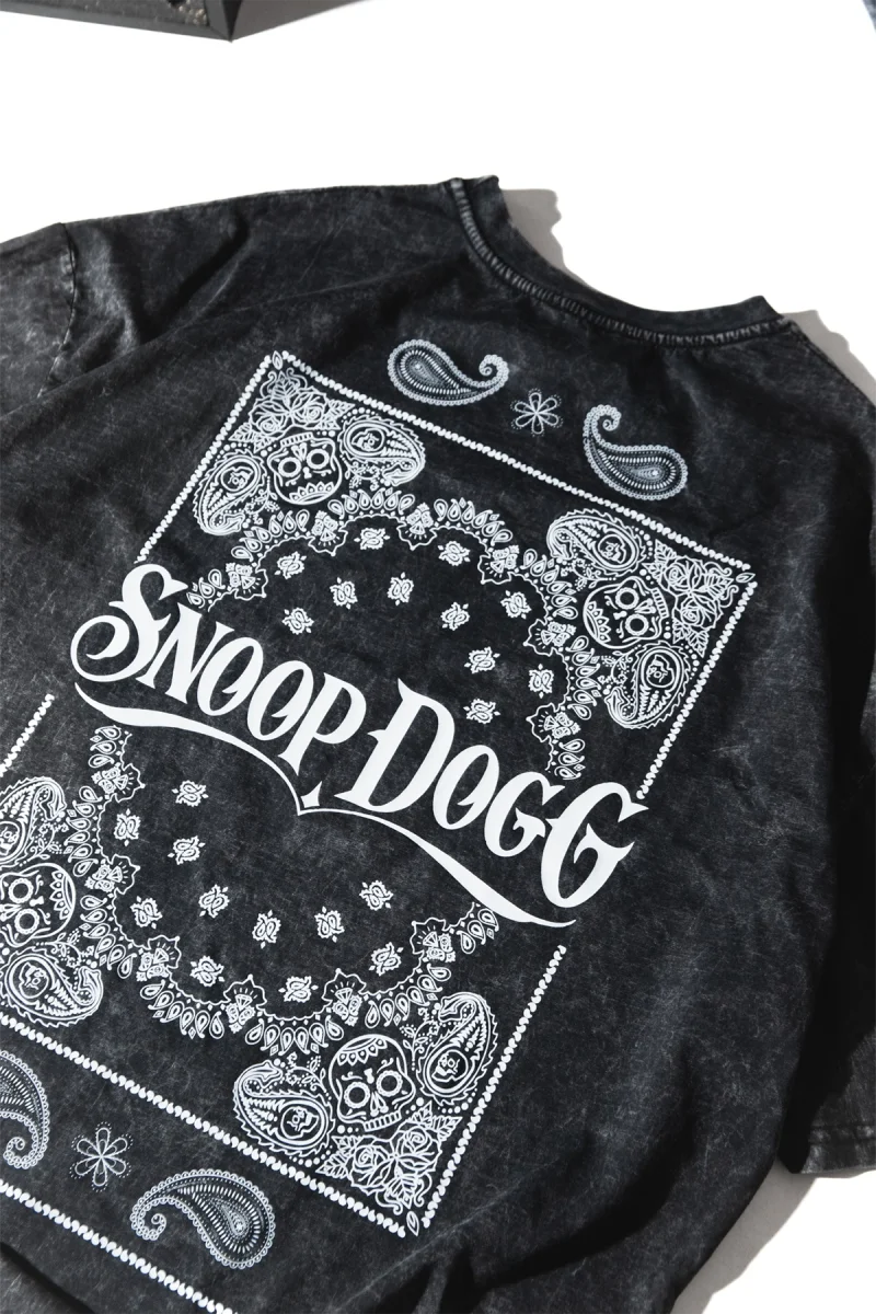 Snoop Dogg Baskılı Oversize Unisex Yıkamalı Siyah Tshirt