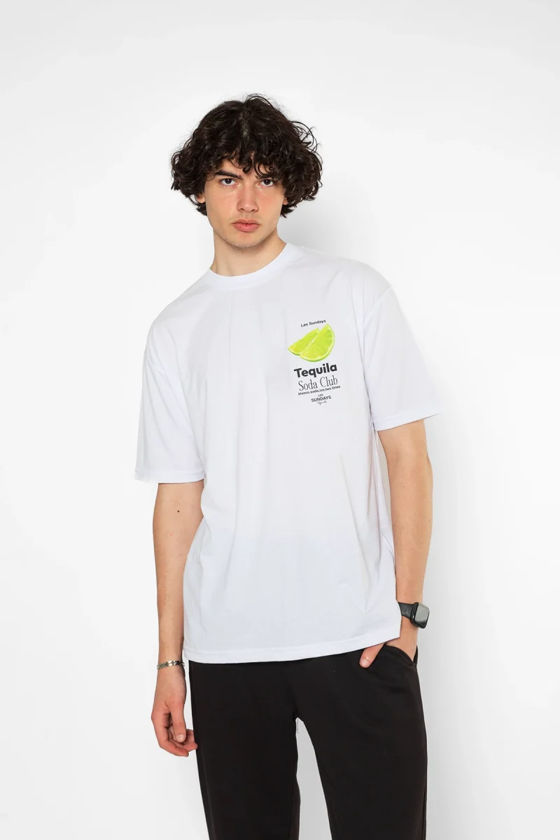 Soda Club Baskılı Oversize Unisex Beyaz Tshirt