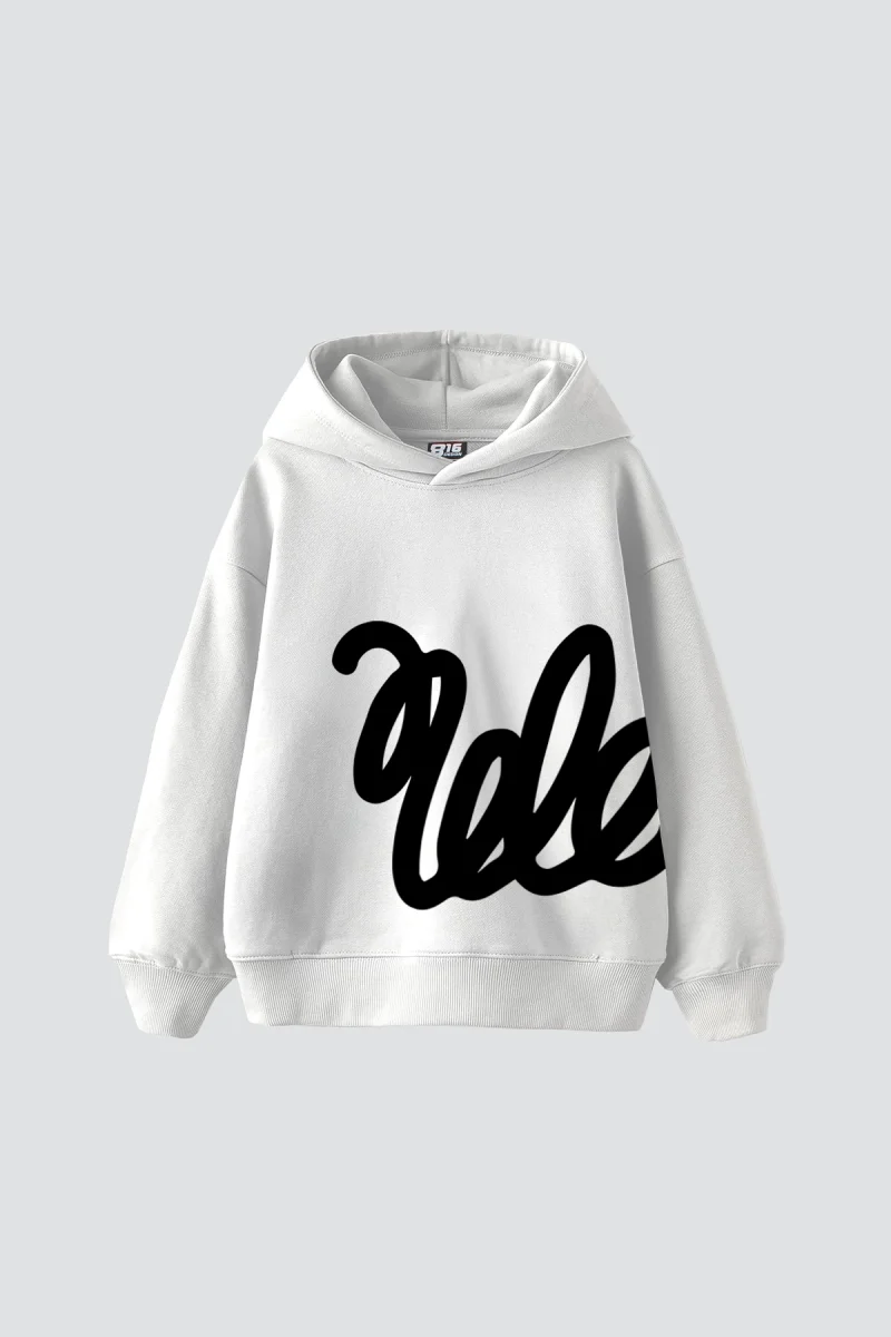 Soft Flow Baskılı Oversize Unisex Beyaz Hoodie