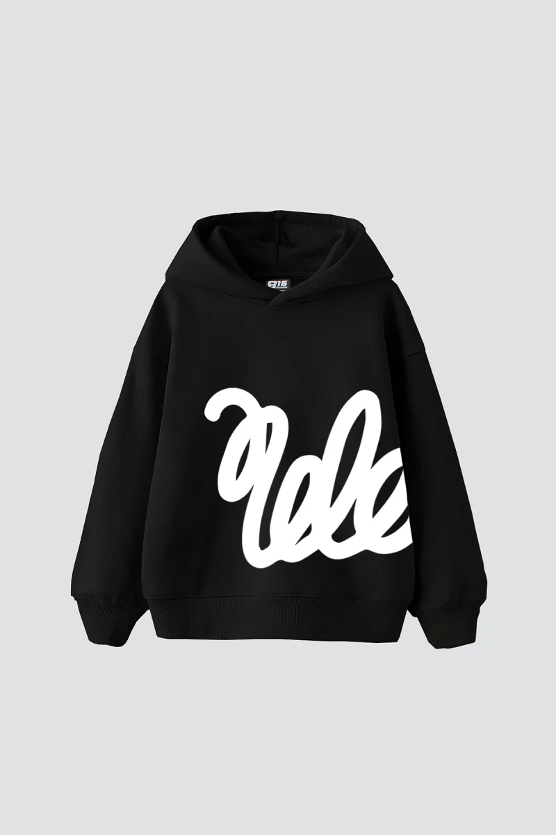 Soft Flow Baskılı Oversize Unisex Siyah Hoodie