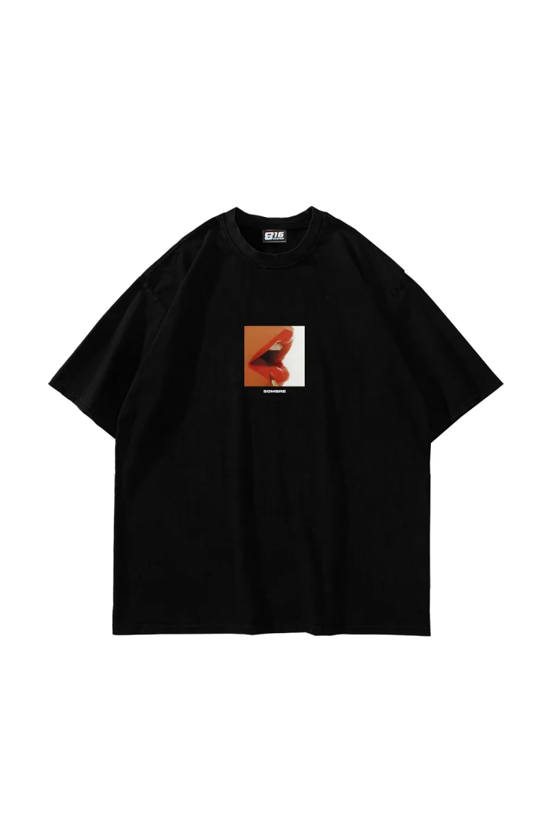 Sombre Baskılı Oversize Unisex Siyah Tshirt