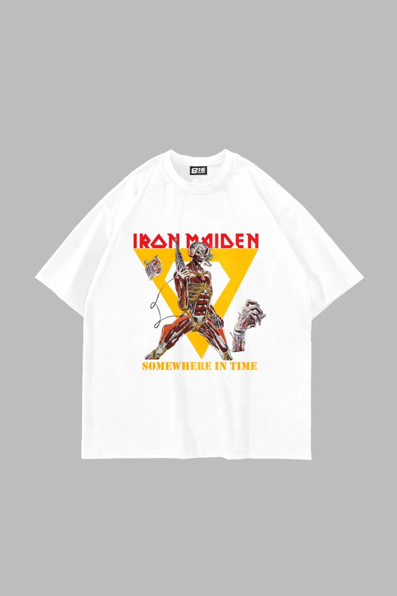 Somewhere In Time Baskılı Oversize Unisex Beyaz Tshirt