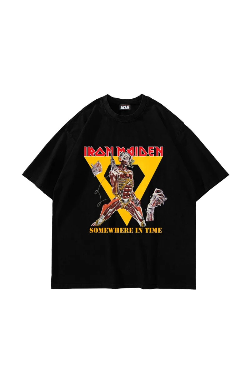 Somewhere In Time Baskılı Oversize Unisex Siyah Tshirt