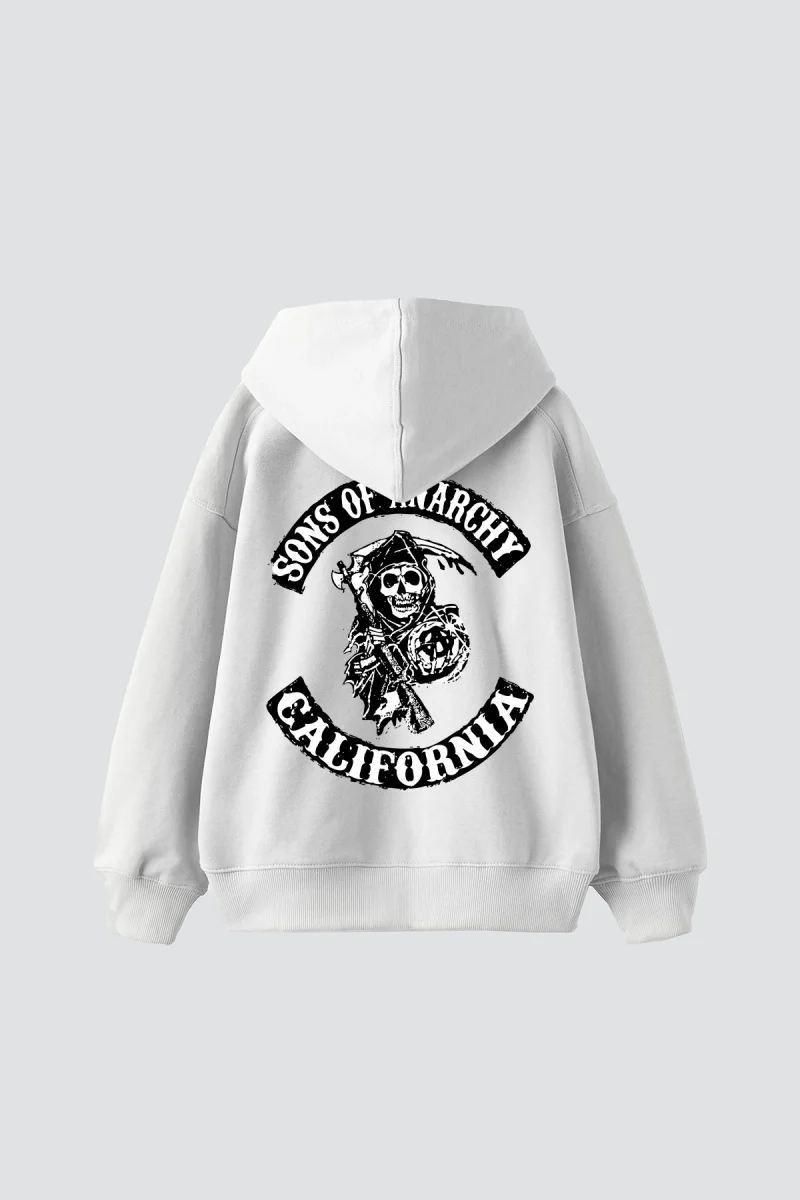 Sons Of Anarchy Baskılı Oversize Unisex Beyaz Hoodie