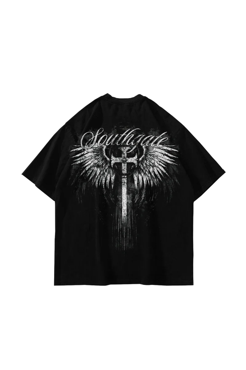 South Gate Baskılı Siyah Oversize Tshirt
