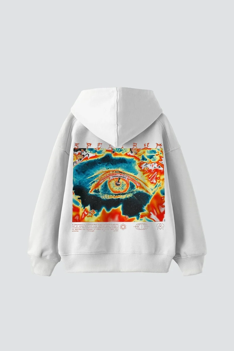 Spectrum Sırt Baskılı Oversize Unisex Beyaz Hoodie