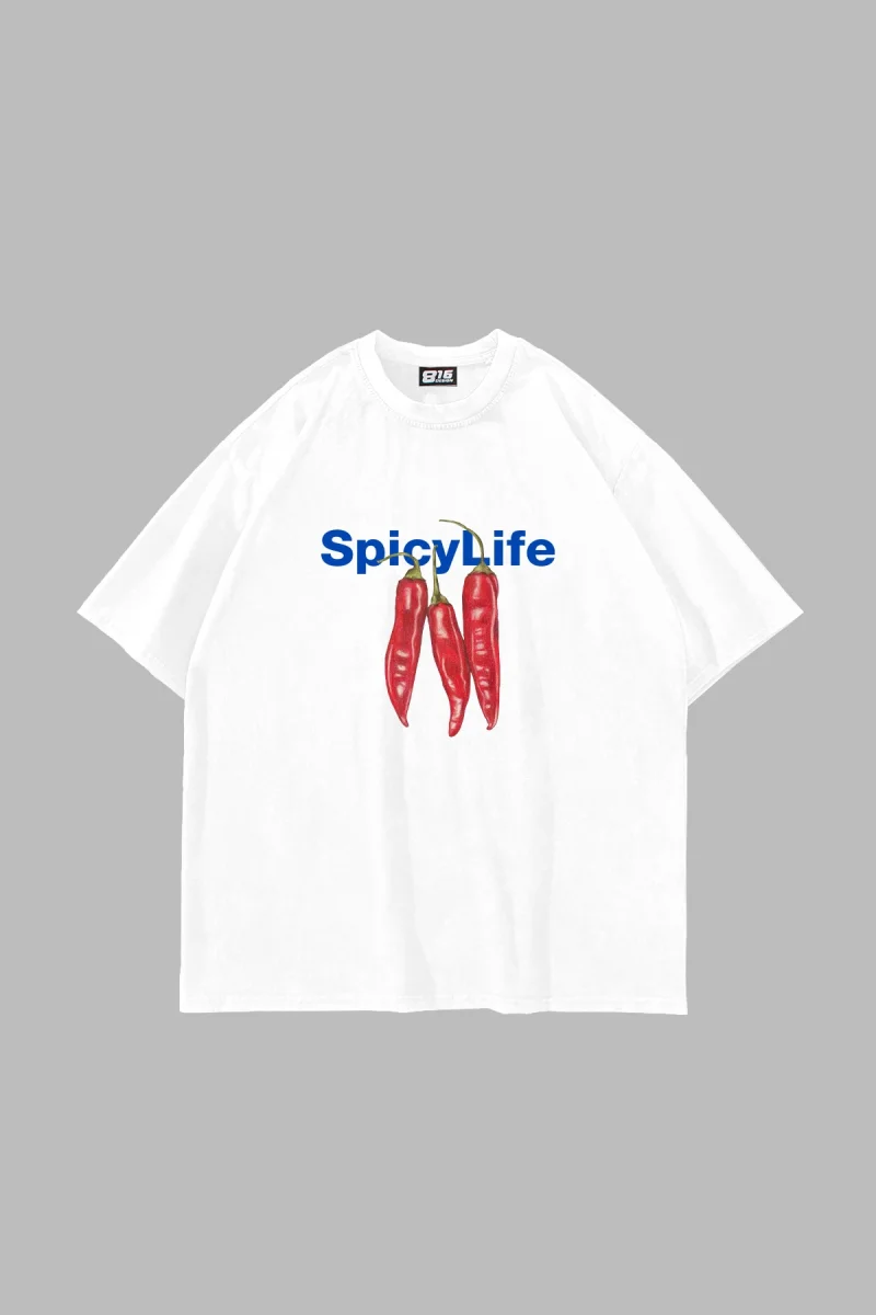 Spicy Life Baskılı Oversize Unisex Beyaz Tshirt