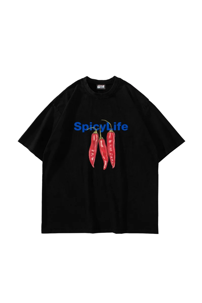 Spicy Life Baskılı Oversize Unisex Siyah Tshirt