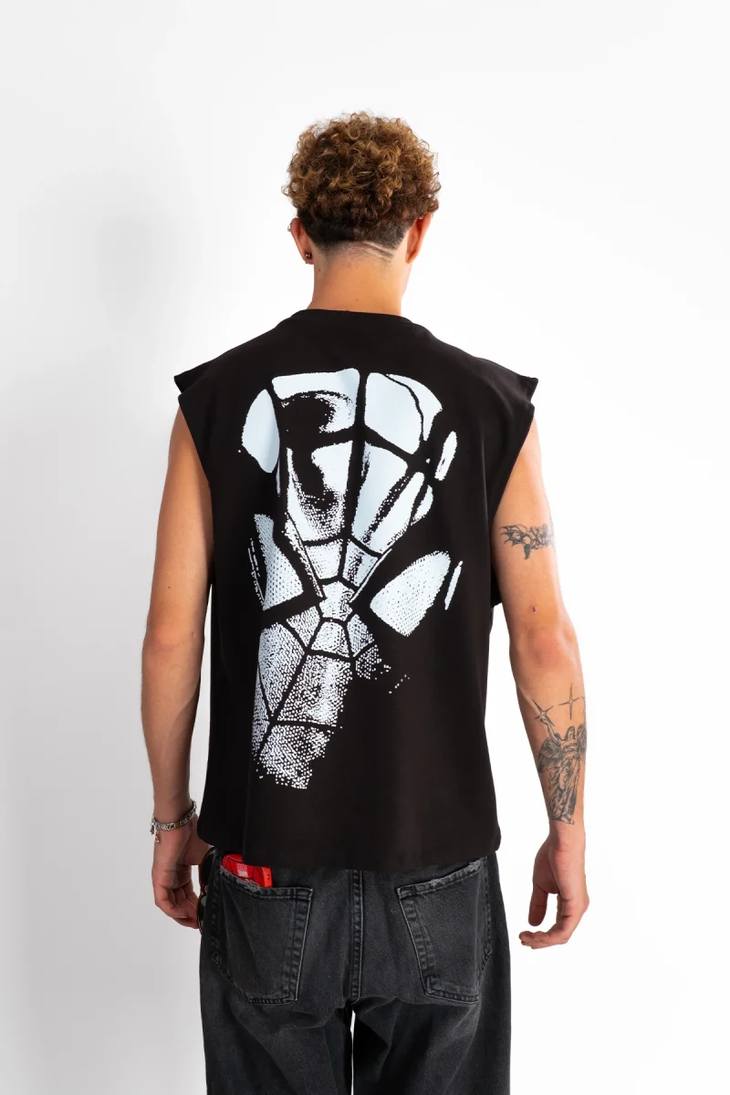 Spider Graphic Baskılı Siyah Sıfır Kol Tshirt