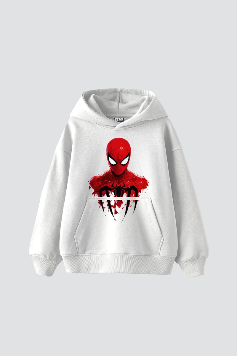 Spider M. Baskılı Oversize Unisex Beyaz Hoodie