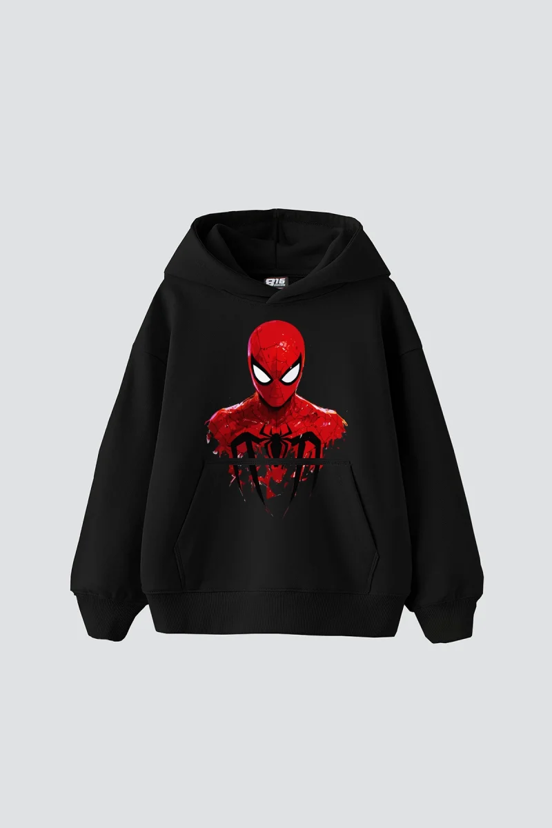Spider M. Baskılı Oversize Unisex Siyah Hoodie