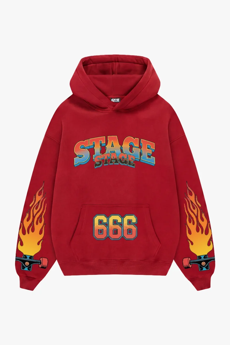 Stage Baskılı Oversize Unisex Kırmızı Hoodie