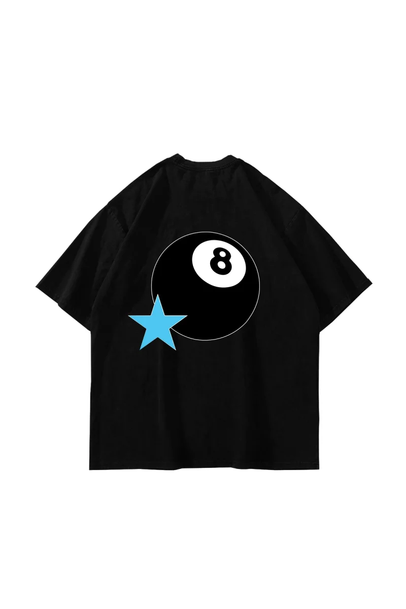 Star Eight Ball Baskılı Oversize Unisex Siyah Tshirt