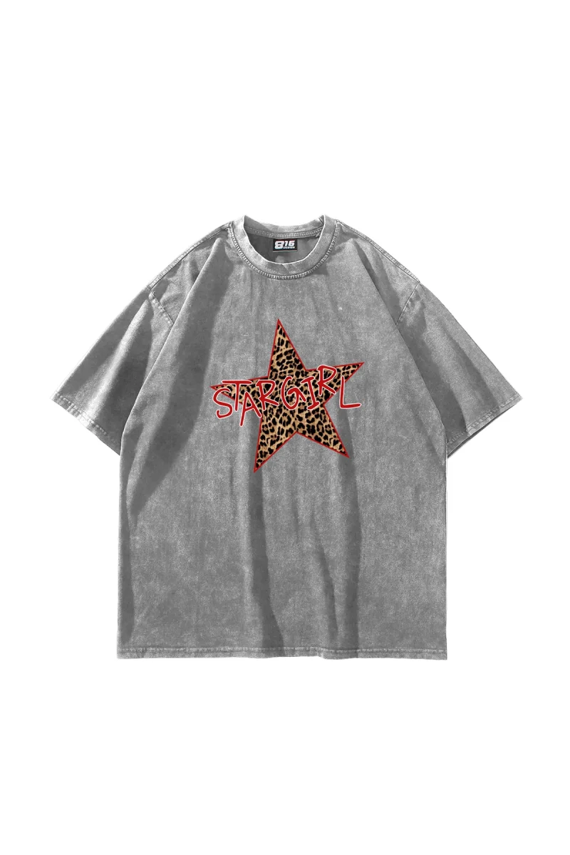 Star Girl Baskılı Oversize Unisex Yıkamalı Beyaz Tshirt