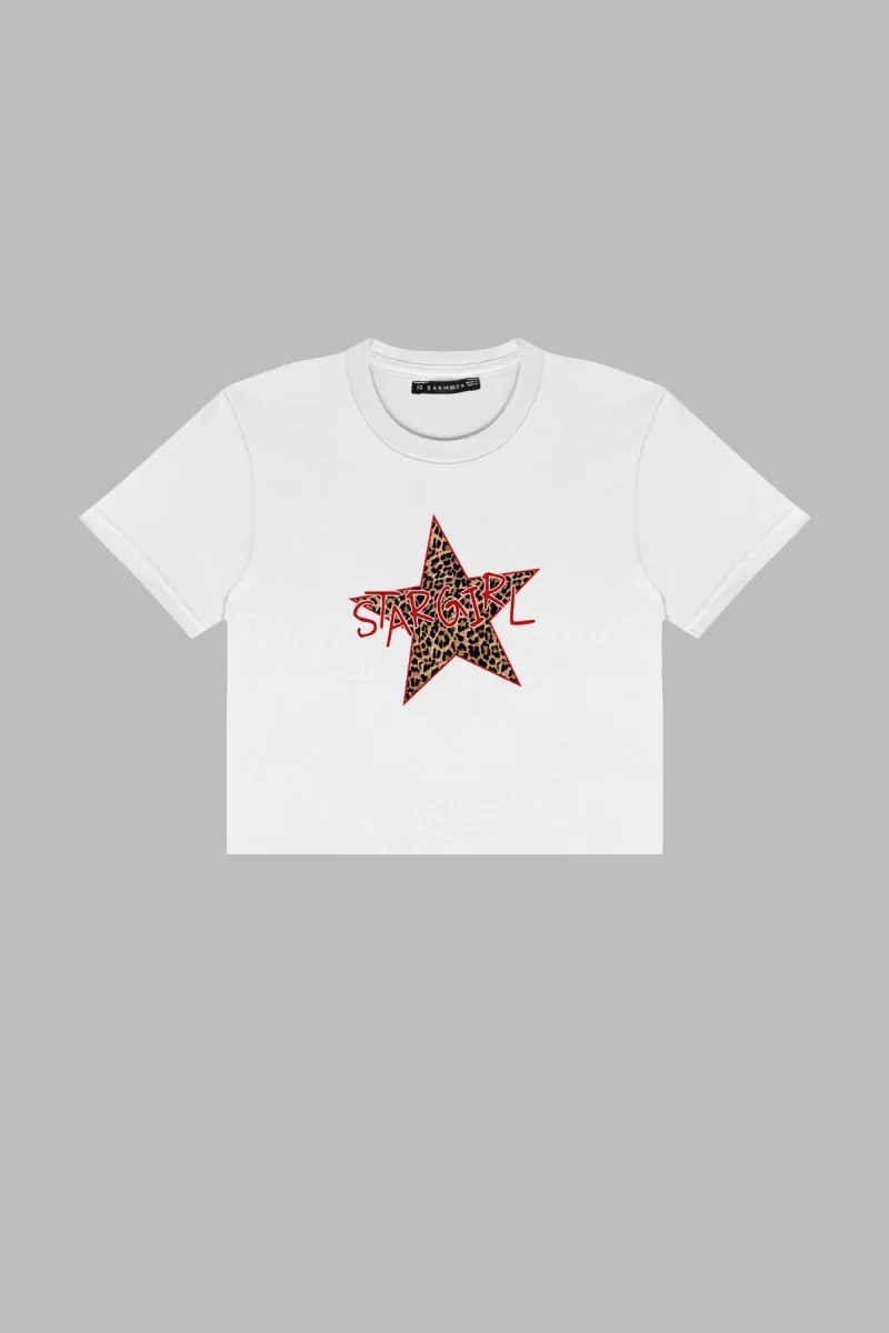 Starz Girl Baskılı Beyaz Crop Top