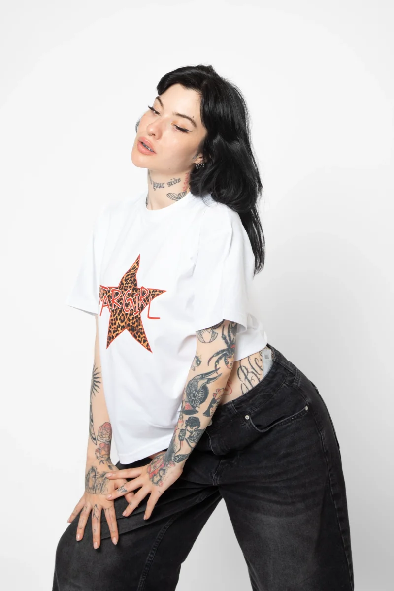 Starz Girl Baskılı Relaxed Fit Beyaz Kadın Tshirt