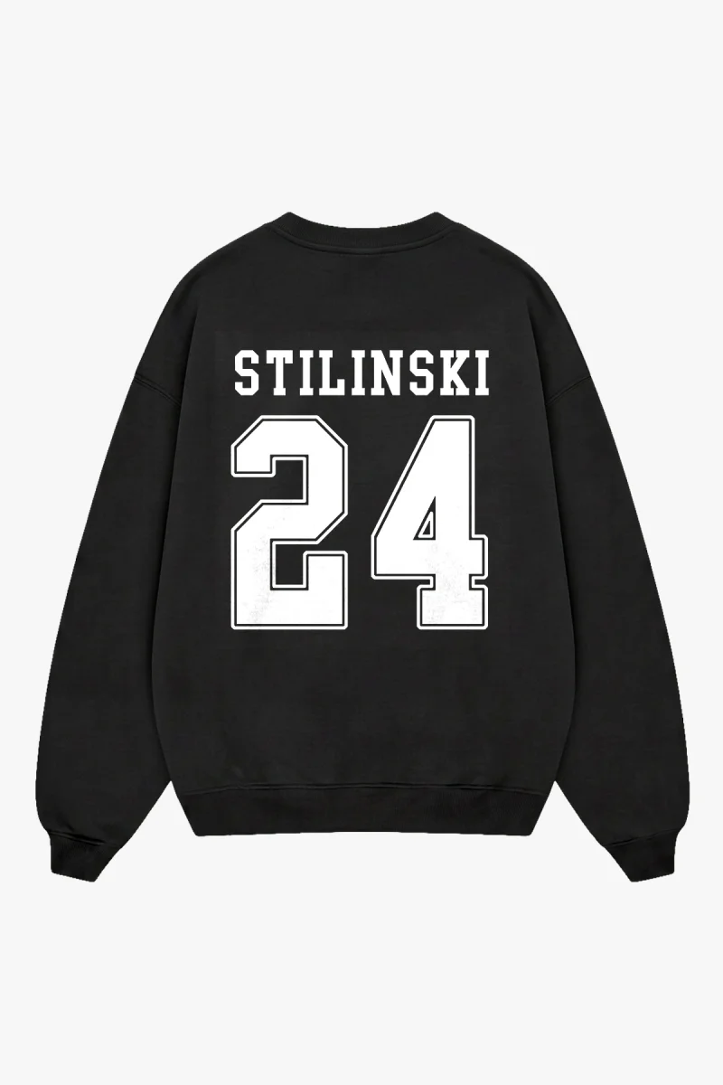 Stilinski Baskılı Kapüşonsuz Oversize Siyah Erkek Sweatshirt