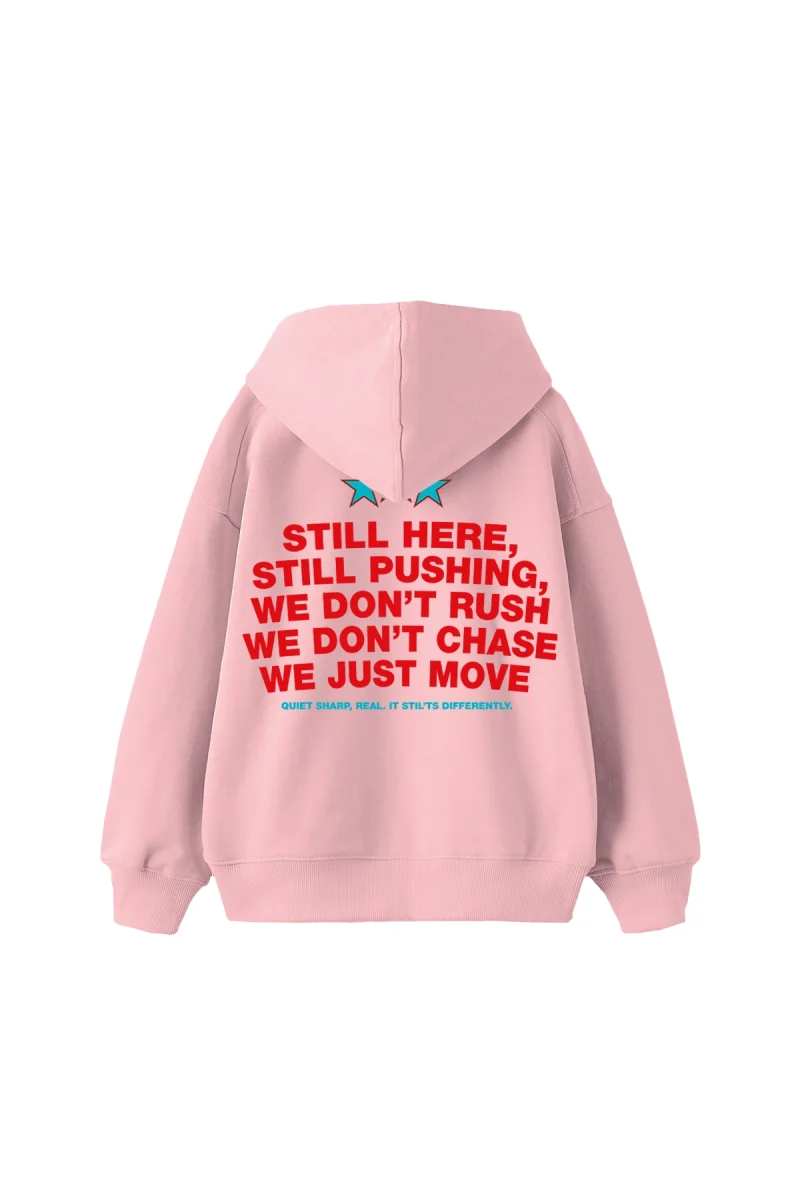 Still Moving Baskılı Oversize Unisex Pembe Hoodie