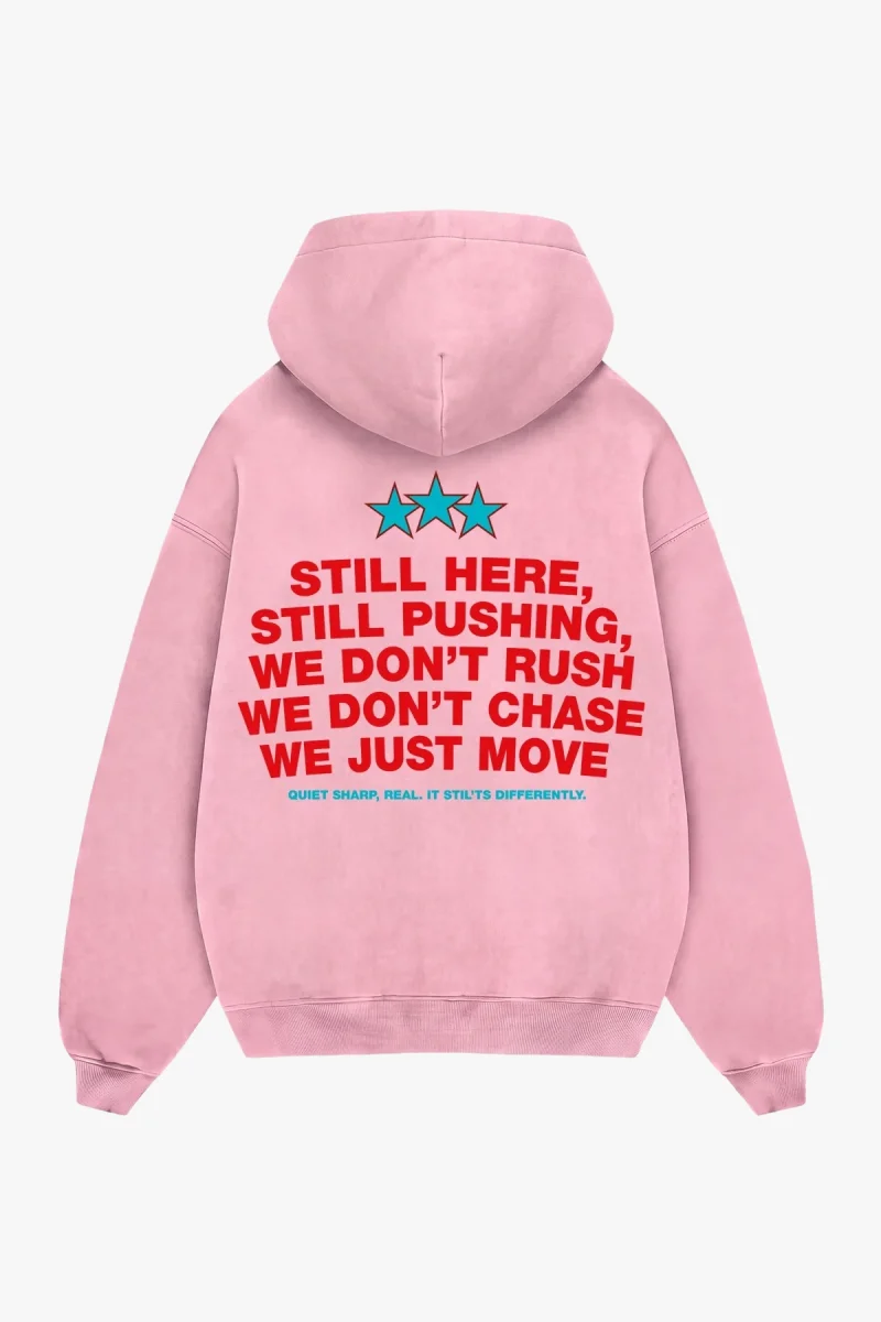 Still Moving Baskılı Oversize Unisex Pembe Hoodie