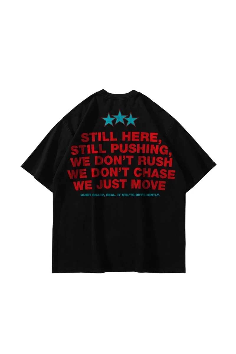 Still Moving Baskılı Oversize Unisex Siyah Tshirt