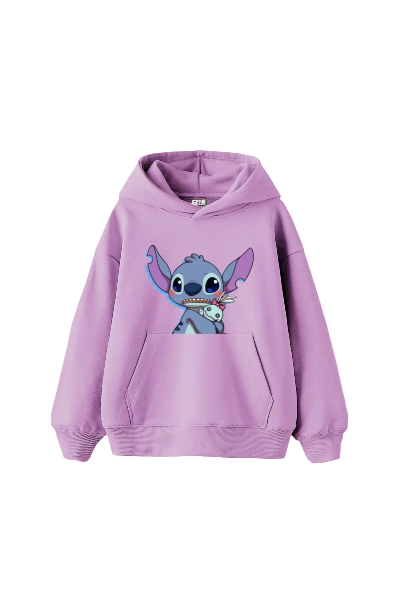 Stitch Baby Baskılı Oversize Unisex Mor Hoodie