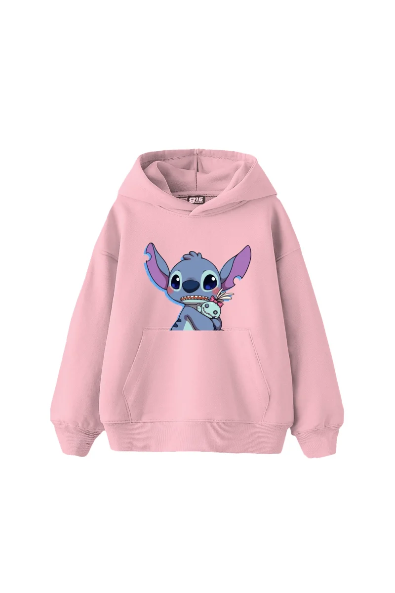Stitch Baby Baskılı Oversize Unisex Pembe Hoodie