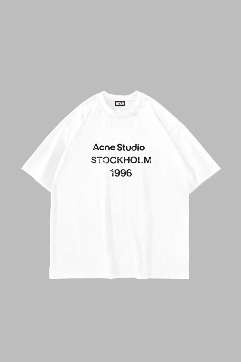Stockholm 1996 Baskılı Beyaz Oversize Tshirt