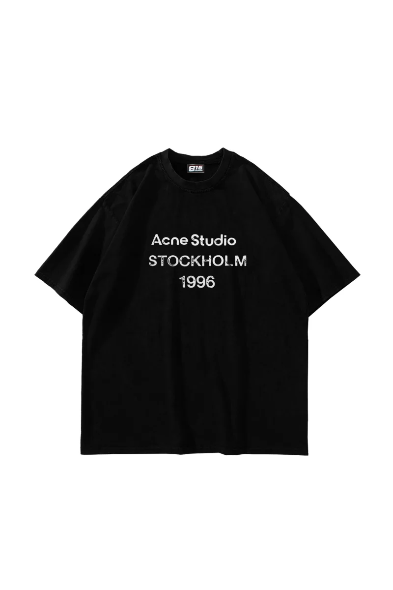 Stockholm 1996 Baskılı Siyah Oversize Tshirt