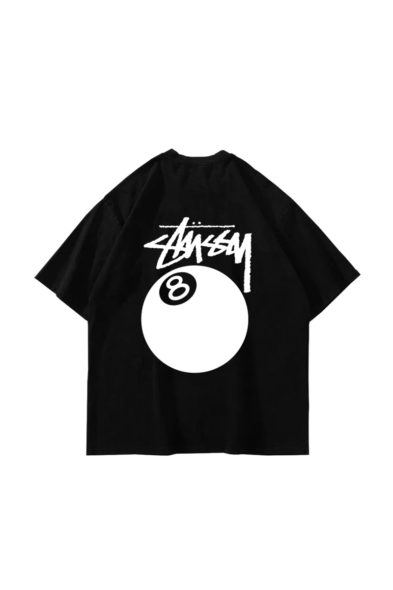 Sts. Eight Ball Baskılı Oversize Unisex Siyah Tshirt