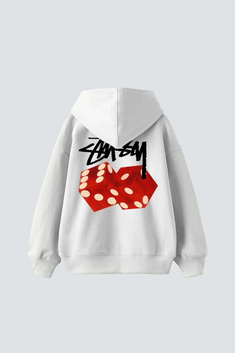 Sts Red Dıce Baskılı Oversize Unisex Beyaz Hoodie