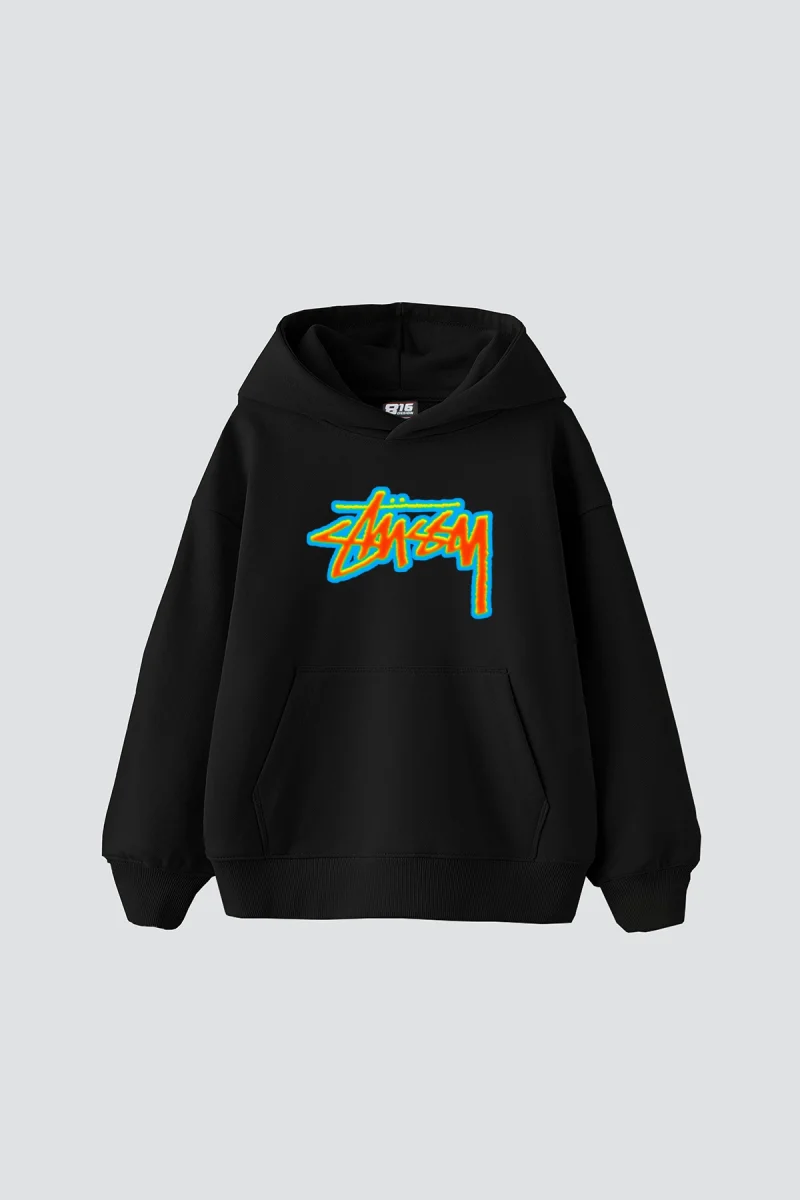 Sts Thermal Baskılı Oversize Unisex Siyah Hoodie