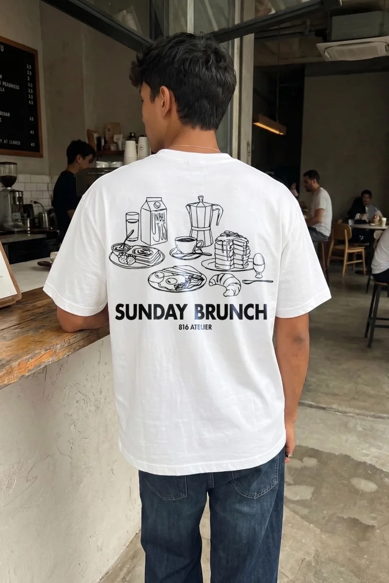 Sunday Brunch Sırt Baskılı Beyaz Oversize Tshirt
