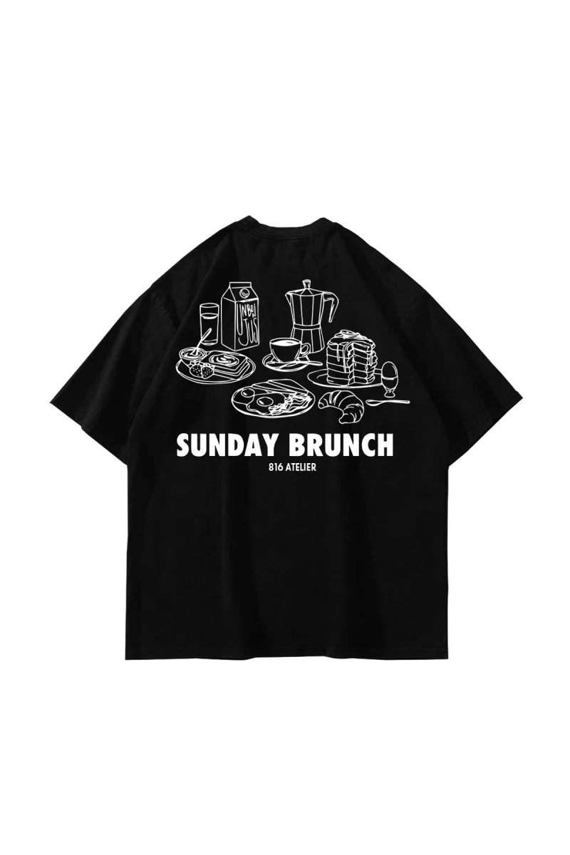 Sunday Brunch Sırt Baskılı Siyah Oversize Tshirt