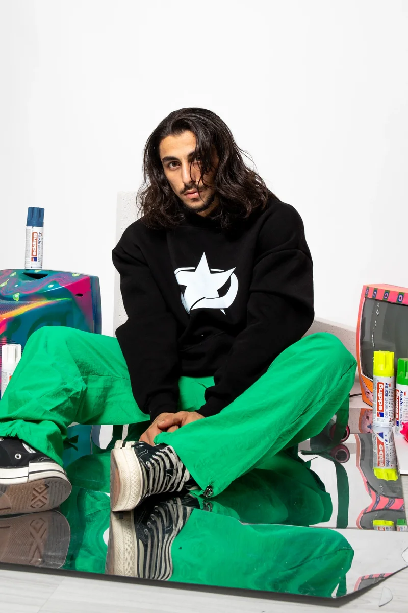 Supernova Beyaz Baskılı Oversize Unisex Premium Siyah Hoodie