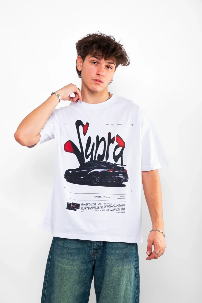 Supra Baskılı Oversize Unisex Beyaz Tshirt