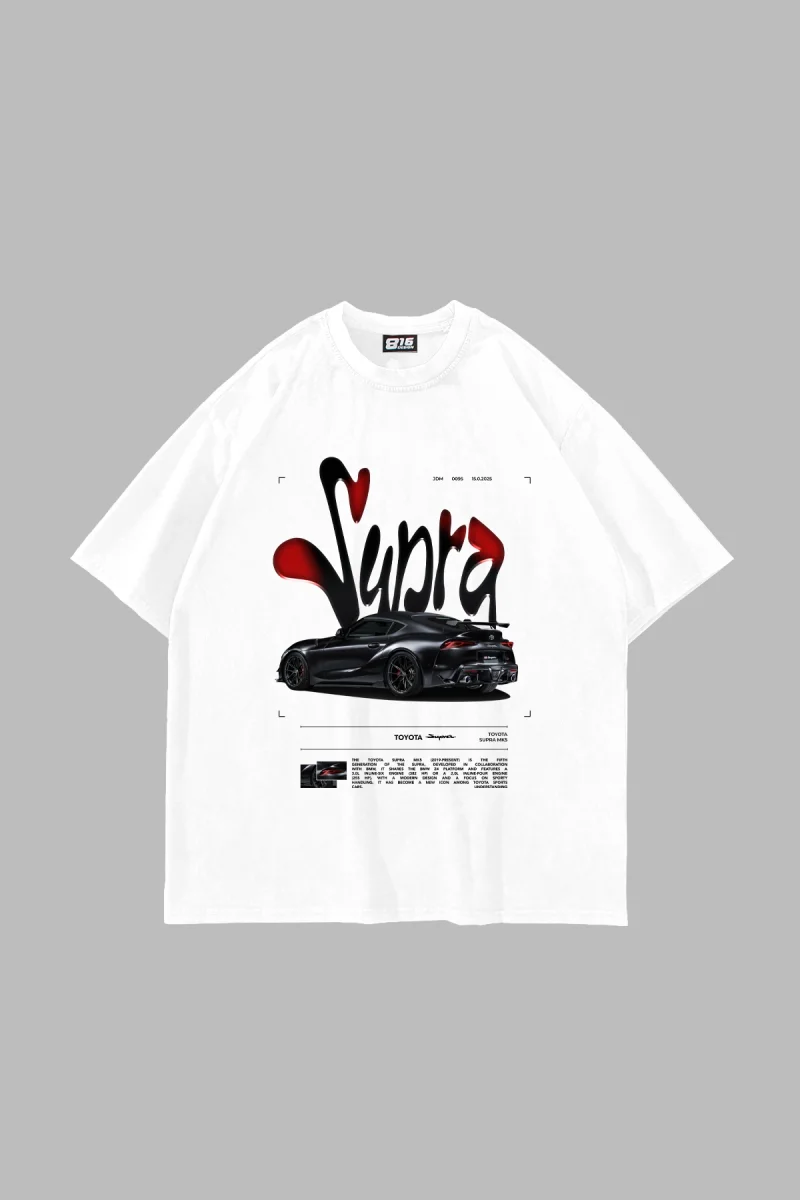Supra Baskılı Oversize Unisex Beyaz Tshirt