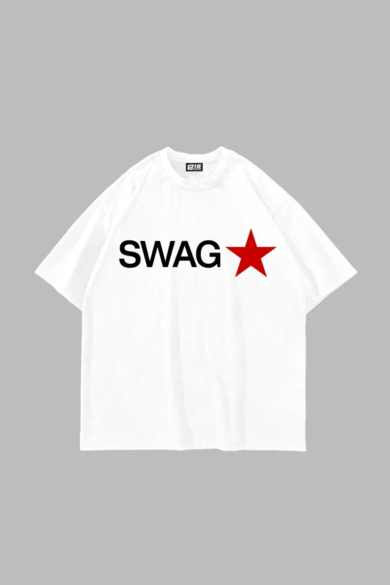 Swag Star Baskılı Oversize Beyaz Tshirt