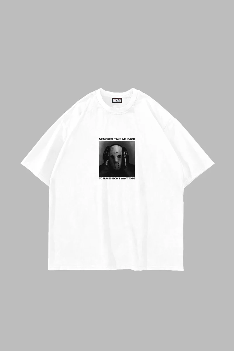 Take Me Back Baskılı Oversize Unisex Beyaz Tshirt