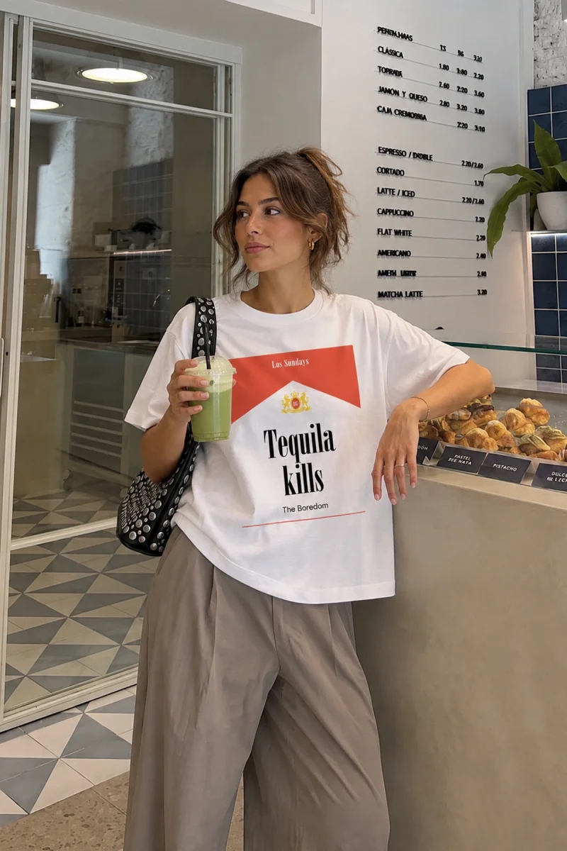 Tequila Kills Baskılı Relaxed Fit Beyaz Kadın Tshirt